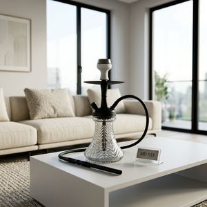 Juego de Cachimba Portátil de Vidrio Tallado Transparente con Base de Metal y 2 Mangueras para Uso en Salón, Bar o Casa - Product Image 5
