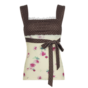 Nouvelle Collection Été Y2K – Top Court Cami à Bretelles Fines, Motif Floral et Pois, Dentelle et Patchwork, Style Doux et Mignon pour Femme – Vente en Gros - Product Image 6