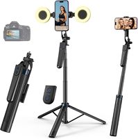 Trépied à selfie pliable professionnel robuste avec lumière pour vlogging, streaming en direct, TikTok