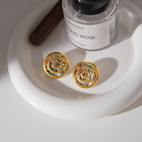 Boucles d'oreilles J&D en or 18 carats PVD martelé, pendantes en coquille de Paua naturelle, géométriques, esthétique bohème, résistantes à l'eau