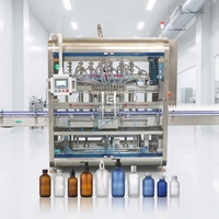 Ligne complète automatique à piston linéaire pour le capsulage, l'étiquetage et l'emballage sous film rétractable de liquides visqueux (huiles, détergents) pour canettes et boissons en plastique