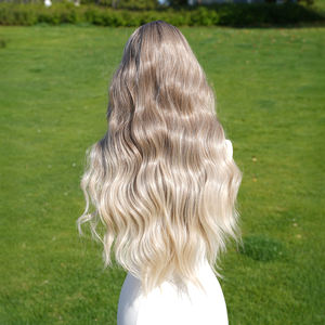 유럽과 미국 패션 T 자형 레이스 린넨 골드 그라데이션 물결 모양의 곱슬 여성 가발 futura 레이스 정면 가발 공급 업체 G 9118 - Product Image 5