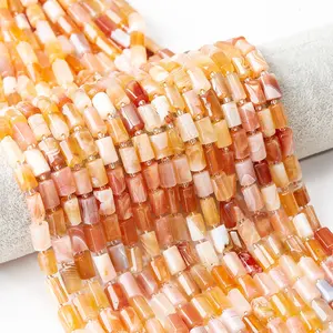Natural Gemstone Red Botswana Agate Cylinder Faceted Tumbled Carnelian Crystal Stone Beads For Jewelry Making