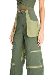 Pantaloni <span class=keywords><strong>Cargo</strong></span> Larghi da <span class=keywords><strong>Donna</strong></span> Personalizzati <span class=keywords><strong>Verdi</strong></span> con Grandi Tasche e Zip, Stile Casual con Spacco e Cintura, Sexy e alla Moda, Stile Street Loose - Product Image 4