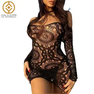 H0384C Sexy Hollow Out Sheer Mesh Lingerie Mujeres Body-Shaping Mini Dress 2024 Night Club Wear