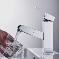 Robinet de salle de bain moderne en acier inoxydable, extractible, monotrou, avec capteur sans contact, pour eau chaude et froide, mitigeur à poignée unique et valve en céramique
