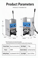 Machine manuelle de scellage de gobelets 85mm 90mm 95mm – Scelleuse thermique pour gobelets en papier et plastique, idéale pour café, boba, yaourt, jus, bubble tea