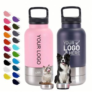 Gamelle portable 3-en-1 isotherme en acier inoxydable de 32 oz pour animaux de compagnie avec logo personnalisé, bouteille d'eau détachable avec couvercle pour chien, idéale pour les voyages en extérieur - Product Image 1