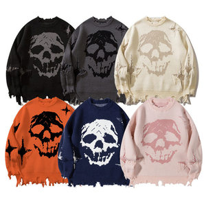 <span class=keywords><strong>Pull</strong></span> tricoté surdimensionné déchiré à manches longues pour homme, style gothique Y2K grunge, streetwear, unisexe, personnalisé OEM - Product Image 3