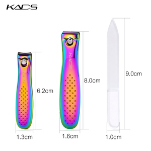 KADS 3Pcs <b>Rainbow</b> Stainless Steel Nail Clippers Kit with Glass Nail File, 360° Rotating Handle Manicure Pedicure Tools Set - Product Image 2