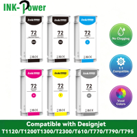 INK-POWER 72 cartouches d'encre pigmentée compatibles de qualité supérieure pour imprimantes HP Designjet T790 T795 T1300 T2300