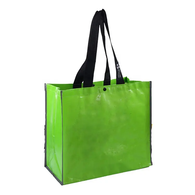 Tas belanja carry bag logo kustom, tas penyimpanan pakaian non-tenun pp coklat laminasi ramah lingkungan dengan kancing