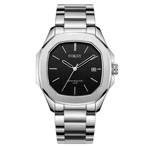 Foksy — montre à Quartz en acier inoxydable pour hommes, cadran noir, personnalisé, Design Original, avec votre Logo, collection