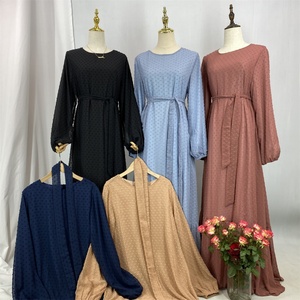 6294# Wholesale Turkish Modern Ruffle Polka Dot Islamic Clothing Dubai Abaya Designs Modest <b>Maxi</b> Muslim Fashion Dress - Product Image 2