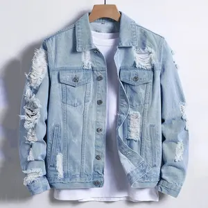 Áo Khoác Denim Bán Sỉ Áo Khoác Nam Ngoài Trời Tùy Chỉnh Áo Khoác Denim Rách Áo Khoác Nam Ngoại Cỡ