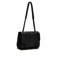 Sac bandoulière en cuir PU noir minimaliste avec rabat, large sangle réglable, pour femme - Vente en gros