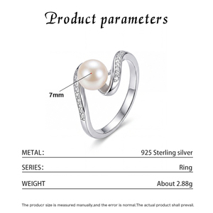Copper Twisted S Curve CZ Pave Freshwater Pearl Ring Swirl Band Elegant Pearl Jewelry for Women Wedding <b>Gift</b> - Product Image 6