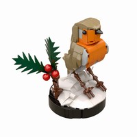 Funbuild MOC-241690 Robin dans une scène hivernale – Ensemble de blocs de construction MOC Robin, oiseau, animal, diorama, modèle d'oiseau