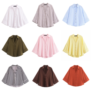 Camisas Formales de Oficina con <span class=keywords><strong>Rayas</strong></span> y Manga Tres Cuartos, Diseños de Camisas Cortas Cuadradas <span class=keywords><strong>para</strong></span> Mujer, <span class=keywords><strong>Blusas</strong></span> Elegantes <span class=keywords><strong>para</strong></span> Mujer - Product Image 1