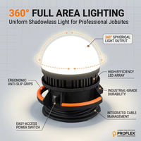 Projecteur LED Multifonctionnel Lumineux, Compatible avec 10 Batteries, Source Sphérique, Crochet de Fixation au Sol à 360 Degrés