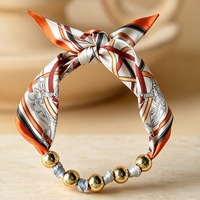 Nouveau Collier Foulard en Soie avec Perles Dorées, Foulard en Satin Imprimé, Collier Ras-du-Cou Vintage à Motif Chaîne, Foulard Noué, Bijoux de Mode pour Femme