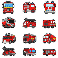 Nouveau Pendentif de Sac à Dos et Patch de Réfrigérateur DIY en PVC Souple à Coller, Motif Camion de Pompiers Dessin Animé