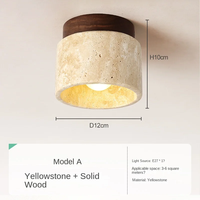 Plafonnier LED en travertin jaune, luminaire en bois japonais, éclairage rond en bois pour salon, couloir, véranda, balcon