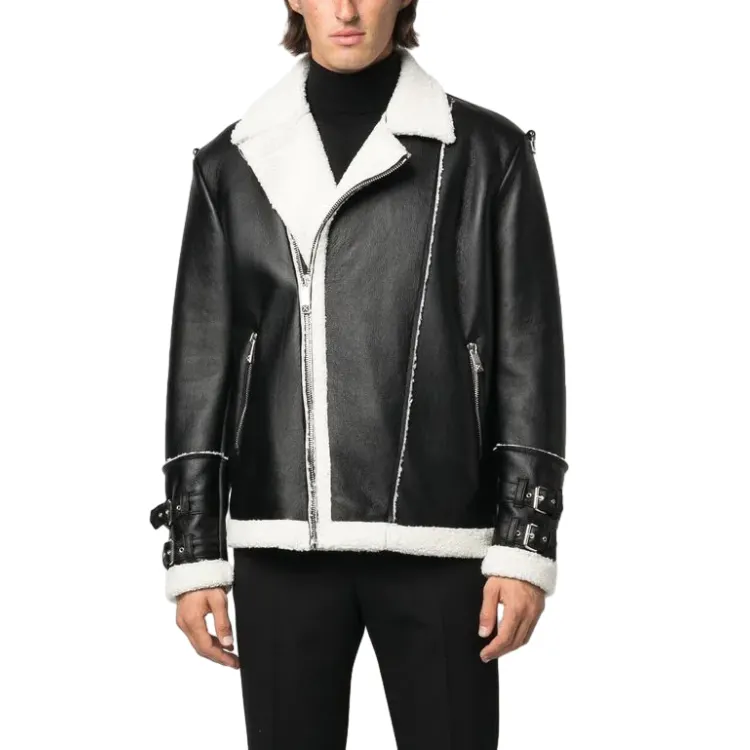 Latest Trending OEM Leather Blends Fur Motorcycle Jacket Classic Neck Design with asymmetric opening Motorcycle Jacket for men
