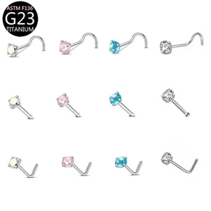 Piercing de nez en titane G23 avec insert à <span class=keywords><strong>aiguille</strong></span> fine, tige en <span class=keywords><strong>L</strong></span>, tige en S, anneau de nez en zircon, bijoux de piercing corporel - Product Image 3