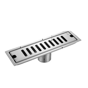 Siphon de sol rectangulaire moderne en acier inoxydable 12 pouces, poli, anti-corrosion, pour salle de bain, avec raccord fileté - Product Image 1