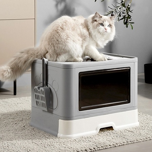 Grande <span class=keywords><strong>litière</strong></span> pour chat entièrement fermée, pliable, type tiroir, <span class=keywords><strong>anti</strong></span>-<span class=keywords><strong>odeur</strong></span>, toilette extra large <span class=keywords><strong>anti</strong></span>-éclaboussures pour animaux de compagnie - Product Image 5