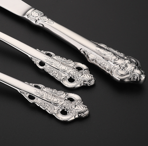 ชุดช้อนส้อมมีดสแตนเลสสตีลเกรด 304 ชุบทองคำขาวสไตล์พระราชวัง รุ่น DFVD326 คุณภาพสูง ดีไซน์ยุโรปเหนือ - Product Image 5