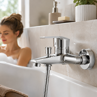 Robinet Mitigeur Mural Monocommande en Alliage de Zinc Chromé Poli de Qualité Supérieure pour Eau Chaude et Froide, pour Baignoire