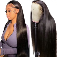 Perruques Lace Front en Cheveux Humains Vierges Ultra-Lisses, Dentelle HD, Densité 220, 26 Pouces, Transparentes, Pré-Pluckées, Ultra-Fines
