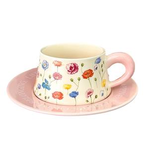 Tasses à café rétro et soucoupes, tasses à café roses, tasse à café en céramique de style rétro avec soucoupe - Product Image 1