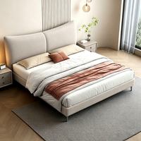 Modernes Bett mit Gebogenem Kopfteil und Stoffbezug, King-Size und Queen-Size Doppelbett mit Massivholzlatten für Hauptschlafzimmer