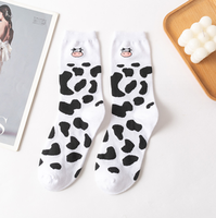 Automne hiver coton chaussettes mignon noir blanc vache motif tacheté INS polyvalent mi-longueur beauté tricoté Techniques pour l'été