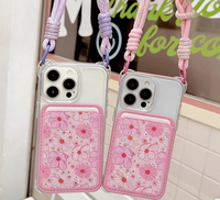 Dompet Ponsel Kulit PU & Kanvas Magnetik Kartun Kustom, Tempat Kartu Aman untuk iPhone, Dapat Digunakan untuk Paspor