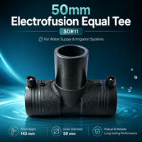Conexión en T de Electrofusión HDPE de Superficie Lisa, 50mm, Accesorios de Tubería de Plástico HDPE, SDR11 PN16 PE100