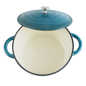 Casserole <span class=keywords><strong>en</strong></span> <span class=keywords><strong>fonte</strong></span> émaillée avec bouton <span class=keywords><strong>en</strong></span> acier inoxydable et doubles poignées pour cuisson lente, faitout - Product Image 3