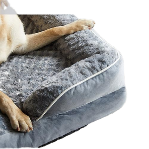 Grand lit orthopédique moderne anti-stress en mousse à mémoire de forme pour chien fabriqué en usine traversin de chat en velours gris personnalisé et minimaliste Meubles pour animaux de compagnie - Product Image 4