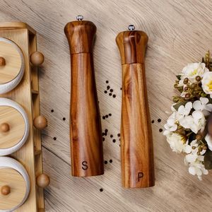 Ensemble moulin à sel et à poivre manuel en bois d'acacia élégant de 8 pouces – Offre spéciale - Product Image 3