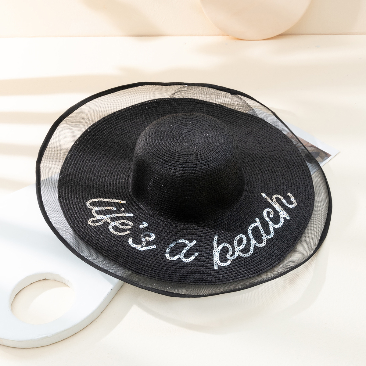 Floppy Wide Brim Sun Hat with Lace, Packable & Foldable for Travel Beach Womens Summer Big Wide Brim Straw Hat Floppy Beach Sun Cap  main image 2