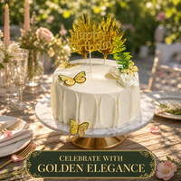10-teiliges Gold Metallic Happy Birthday Tortendeko-Set mit Palmenfächern, Schmetterlingen und Blumen für Geburtstagsfeier-Dekorationen