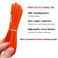3 Mètres Extra Long 60W Tressé 3A Charge Rapide USB Type-C Câble pour Téléphones Mobiles & Ordinateurs