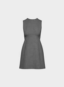 Robe mini fourreau ajustée sans manches à col ras du cou pour femme, couleur unie, tenue de bureau professionnelle, en tissu tissé, robe mini formelle unie - Product Image 5