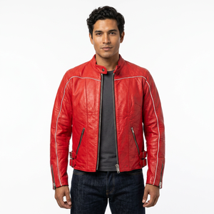 Men's Genuine Leather Motorcycle Jacket Mandarin Collar Waterproof Breathable Eco-Friendly <b>Winter</b> Custom Leather Jackets - Product Image 3