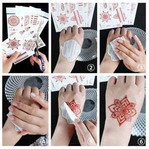 Autocollant de <span class=keywords><strong>tatouage</strong></span> au henné jetable de haute qualité imperméable à l'eau résistant à la sueur, <span class=keywords><strong>dentelle</strong></span> vermillon, pochoir de <span class=keywords><strong>tatouage</strong></span> de couleur temporaire pour le visage et le corps - Product Image 4