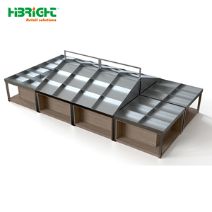 Highbright Durable Wooden Vegetable Display Rack with <b>Plastic</b> <b>Crates</b> for Supermarket & Grocery Stores - Product Image 1