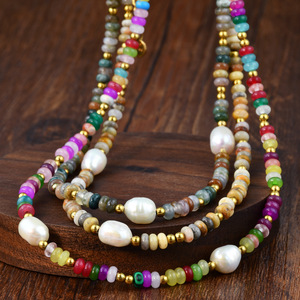 316L Stainless Steel Gemstone Beaded Necklace Colorful Natural Stone Freshwater <strong>Pearl</strong> Gold <strong>Beads</strong> Necklace 18K for Women <strong>Jewelry</strong> - Product Image 1